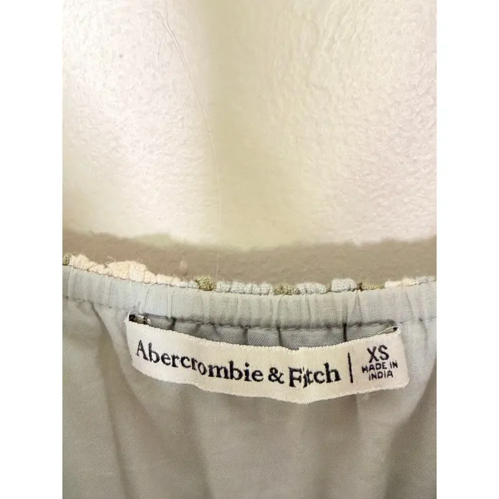 ABERCROMBIE & FITCH Linen Blend Maxi Dress Blue Ivory Floral Sz XS $120 {EE39}